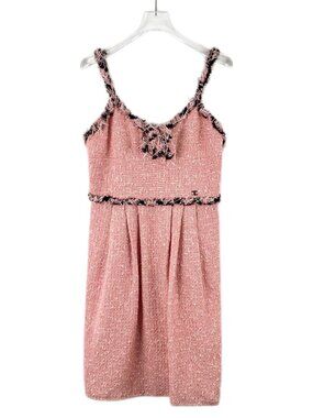 H30993 Chanel Chanel pink cotton woven tweed suspender dress 38 M size 95 new